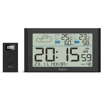 Hama Wetterstation Sylt, mit Außensensor, Funk, Wecker, Schwarz 00222216 Draadloos weerstation