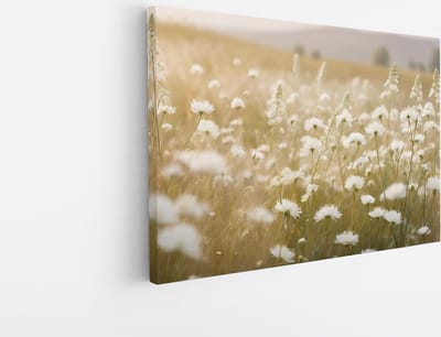 Saammp Canvas Schilderij - Landschap - Wit - Bloemen van dichtbij - Natuur - 45x30 - Foto op canvas - Wanddecoratie - Muurdecoratie Woonkamer - Slaapkamer decoratie - Canvas Print