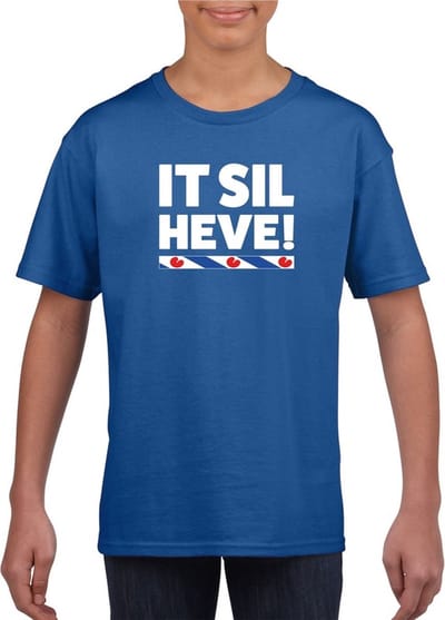 Blauw t-shirt met Friese uitspraak It Sil Heve voor jongens en meisjes - Fryslan elfstedentocht shirts 110/116