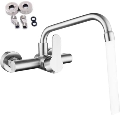 Dailygoods- Keukenkraan Wandmontage 360° Draaibare Uitloop - Mengkraan Keuken - Roestvrij Staal - Spoelbakarmatuur - Gezondheidsvriendelijk Materiaal