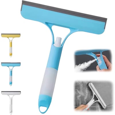 3-in-1 raamreinigingsschraper, raamreinigingsgereedschap met sproeifunctie, raamtrekker voor binnen en buiten, multifunctionele waterschuiver voor huishouden, keuken, ramen, muren en autoruiten (blauw