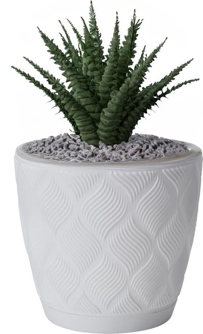 Form Plastic Plantenpot/bloempot New Age - kunststof - ivoor wit - D27 x H24 cm - met opvang schotel - rond