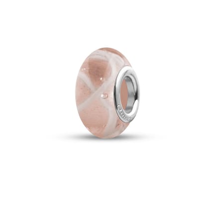 Quiges - Glazen - Kraal - Bedels - Beads Roze Transparant met Witte Slinger Past op alle bekende merken armband NG810