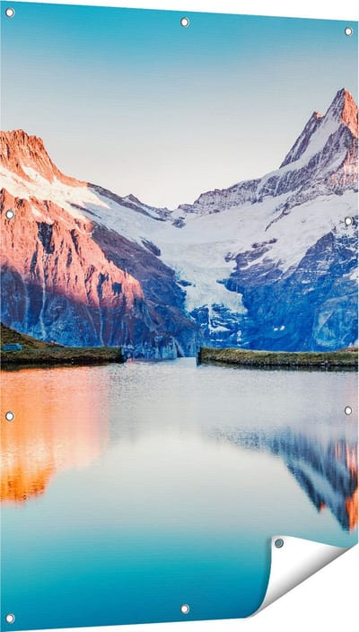 Gards Tuinposter Bergen Landschap bij het Meer - 80x120 cm - Tuindoek - Tuindecoratie - Wanddecoratie buiten - Tuinschilderij