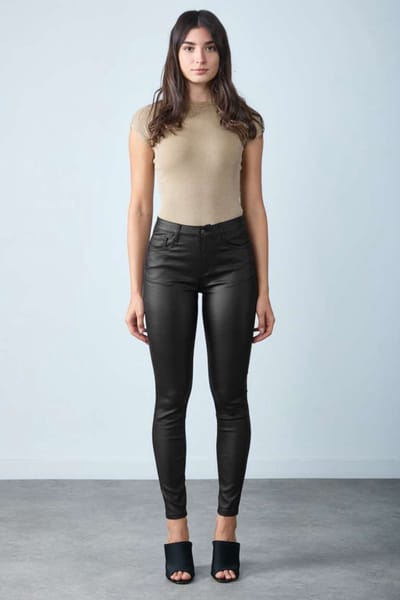 Broek Toxik3 middelhoge taille lederlook zwart push-up