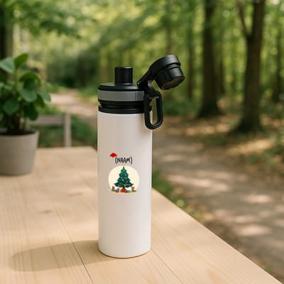 Hacebo® - Kerst kerstboom met eigen naam waterfles met draaidop grijs - Kerstmis - Kerst beker - winter - kerst - christmas - kerst cadeau - water fles - 850ML