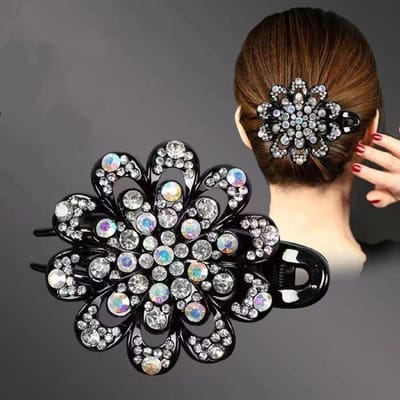 Pince à Cheveux Fleur Strass Cristal Barrettte Fantaisie pour Queue de Cheval Pince à Cheveux Élégante pour Femmes