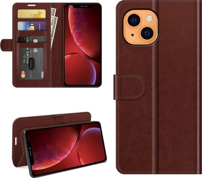 MobyDefend Hoesje - Geschikt voor iPhone 13 - Wallet Book Case (Sluiting Achterkant) - Bruin
