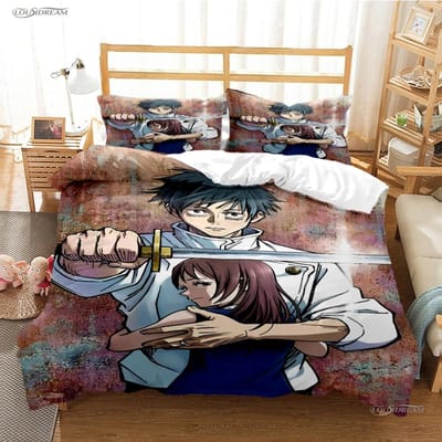 Cartoon Anime Jujutsu Kaisen Dekbedovertrek Dekbed Beddengoedset Zachte Dekbedovertrek en Kussensloop voor Tieners Eenpersoons/Tweepersoons/Queen/King AU Double(180x210cm)