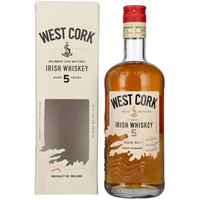 West Cork Irish Whiskey West Cork 5 Years Old Bourbon Cask Irish Whiskey 40% Vol. 0,7l in geschenkverpakking