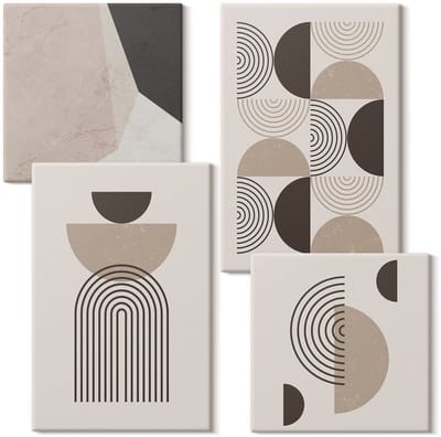 Wallfluent Set van canvas schilderijen - Abstracte geometrische patronen minimalisme Canvas Schilderijen Set - Set van 4 Canvas Schilderijen - Bruin Set van Canvas Prints - Abstractie Canvas Kunst Set - Boheemse Canvas Kunst Set