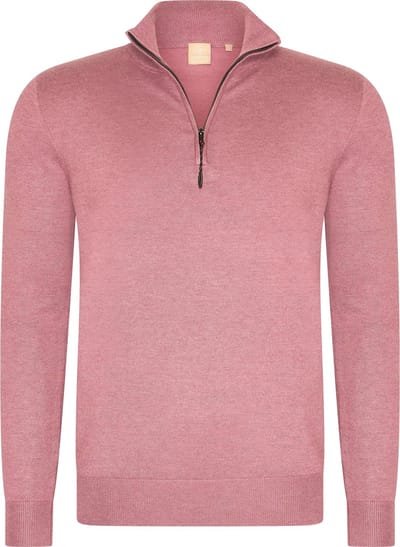 Mario Russo Half Zip Sweater - Trui Heren - Sweater Heren - Coltrui Heren - M - Oud Roze