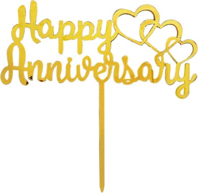 Taart Decoratie Anniversary Taarttopper Cake Topper Jubileum Huwelijk Taartdecoratie Bruiloft Goud – 1 Stuk