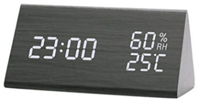 LED houten wekker, met temperatuur en vochtigheid