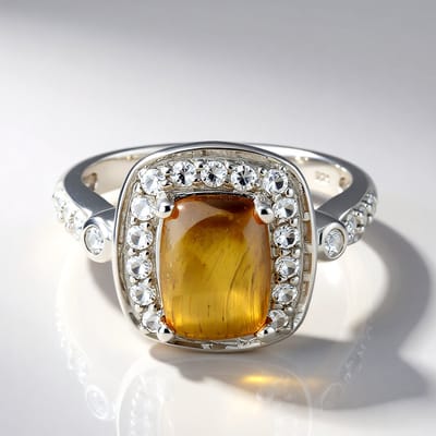Cavill - Zilveren ring met antieke tijgeroog 1,74 ct en witte topaas 0,56 ct - 925 Sterling Zilver - Vintage elegante damesring