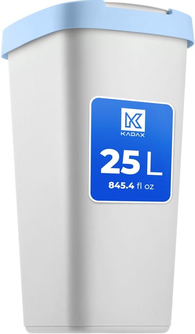 KADAX Afvalcontainer 25 liter, afvalemmer met kanteldeksel, afvalemmer voor afvalscheiding, vuilnismand van kunststof, robuuste vuilnisemmer, vuilnisemmer (grijs/blauw)