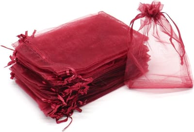 Fako Bijoux - 100 Organza Zakjes - 7x9 cm - Feestzakjes - Snoepzakjes - Cadeauzakjes - Uitdeelzakjes - Sieradenzakjes - Bordeaux - 7x9cm - 100 Stuks
