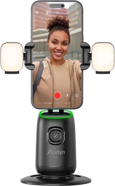 Audyn Gimbal voor Smartphone - 360° Tracking - USB-C - Ringlamp - Volgstatief - Selfiestick - Inclusief 2 LED Lampjes - Zwart