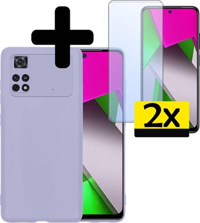 Hoesje - Met 2x Screenprotector - Geschikt voor Xiaomi Poco X4 Pro 5G - Sterk & Shockproof - Back Cover - Siliconen Case - Telefoon Hoes - Telefoonhoesjes - Lila