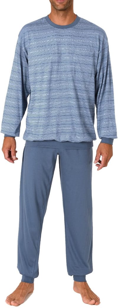 Herenpyjama met lange mouwen en manchetten in een mooie gestreepte look - ook in overmaten