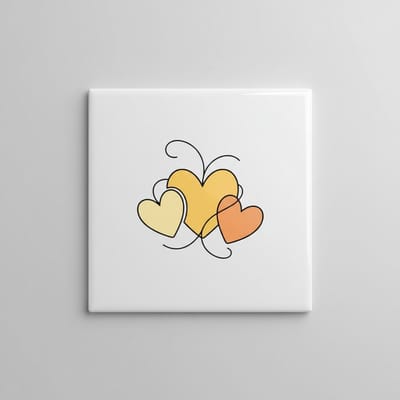 Abstracte Harten Keramische Tegel 15x15 cm – Geel & Oranje Minimalistisch Hart Design | Romantische Woondecoratie Cadeau