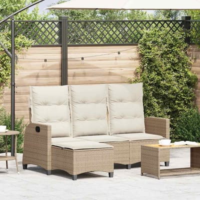 vidaXL - Verstelbare - tuinbank - met - kussens - L-vormig - beige - poly - rattan