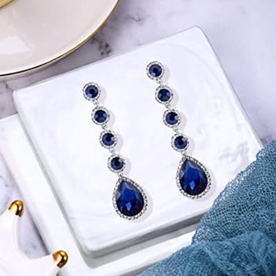 Caoshi Mode Temperament Dame Feest Oorbellen Met Blauwe Kristal Prachtige Accessoires Voor Jubileum Ceremonie Stijlvolle Sieraden white
