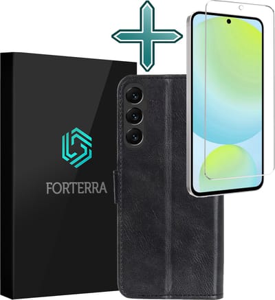 Hoesje Met Screenprotector - Geschikt voor Samsung Galaxy S24 FE - Luxe Pasjeshouder - Flipcase - Bookcase Portemonee - Flip Case - Kunstleer Book Case - Book Cover - Walletcase - Portemonneehoes - Zwart