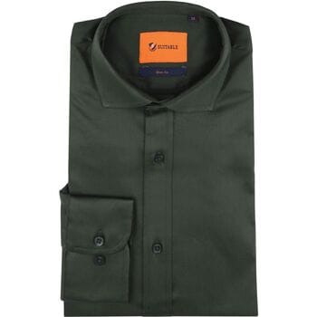 Suitable Satin Overhemd Donkergroen - Maat 40 - Heren - Overhemden Formeel