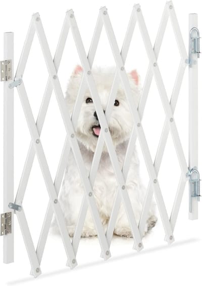 QPFO® Hondenhek uitschuifbaar bamboe - veiligheidshek trap en deur - wit - 48.5 tot 60 cm hoog - tot 96 cm breed