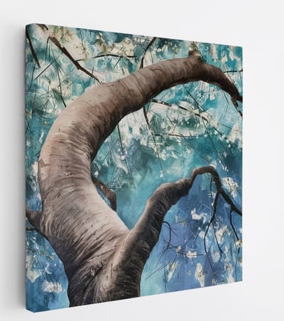 Saammp Canvas Schilderij - boom met witte bloemen - Natuur - 20x20 - Foto op canvas - Wanddecoratie - Muurdecoratie Woonkamer - Kantoor Decoratie