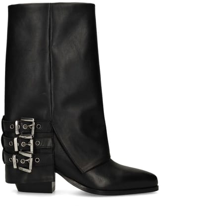 Sacha - Dames - Zwarte leren biker boots met flap - Maat 38