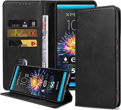 Smartphonica Telefoonhoesje geschikt voor Sony Xperia 10 III kunstleren Hoesje met Magnetische sluiting en Pasjeshouders Book Case met Klepje - Zwart geschikt voor Sony Xperia 10 III
