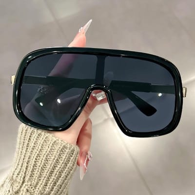 Grandes lunettes de soleil mode style européen unisexes coupe-vent pièce unique teintes décontractées haut de gamme black