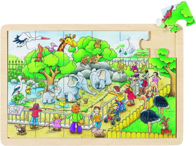 GOKI Puzzel - Op Bezoek In De Zoo - 24 Stukjes - 30X20X0,8Cm - Hout - 3 Jaar