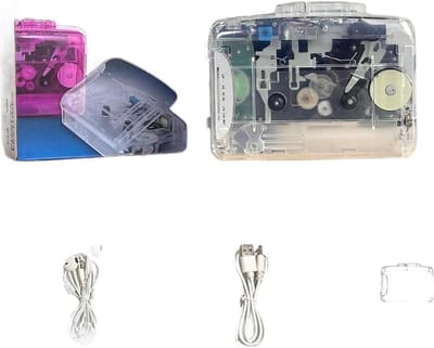 Draagbare Cassettespeler - Taperecorder Radio - Muziek Luisteren - Transparant Ontwerp - 12 x 3 x 8 cm - Wit