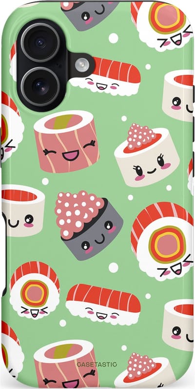 Casetastic hoesje geschikt voor Apple iPhone 17 - MagSafe - Dubbellaagse bescherming - Sushi wonders - Fashion Case - Mintgroen Wit Koraal Perzik