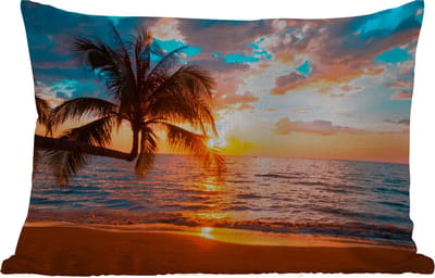 Buitenkussens - Tuin - Palm - Zonsondergang - Horizon - Strand - Zee - Tropisch - 50x30 cm