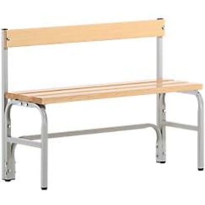 Kleedkamerbank, stalen buizen/hout, enkel, met rugleuning, L 1015 mm, lichtgrijs