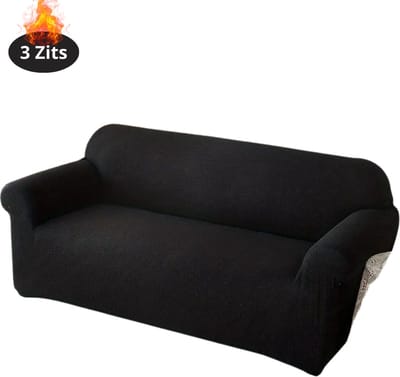 Livano Bankhoes - Bankbeschermer - Stretch - Sofa Cover - Effen - Zwart - 3 Zits