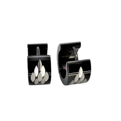Unisex Chirurgisch staal oorringen brede zwartkleurig met zilver bladen motief.