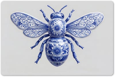 Placemats 45x30 cm - Placemat kunststof - 1 stuk - Bij - Modern - Delfts - Blauw - Borden onderleggers - Decoratie voor op tafel - Keuken tafeldecoratie accessoires - Vinyl onderlegger - Tafelversiering