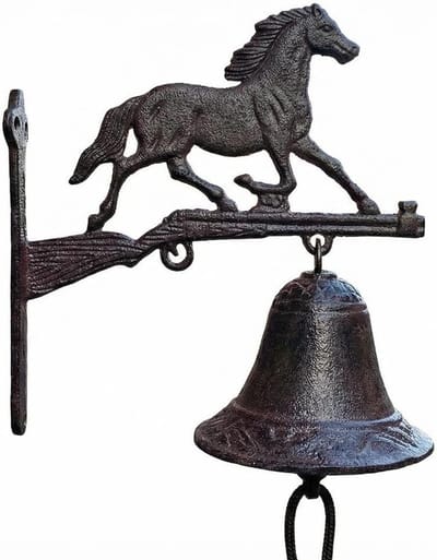 Deurbel Paard Klok - Rustieke Bel - Landhuis Stijl - Gietijzer Antiek - 20 cm Hoog - Bruin