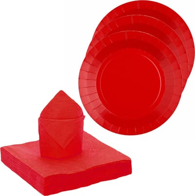 Santex feest/verjaardag servies set - 10x bordjes/25x servetten - rood - karton