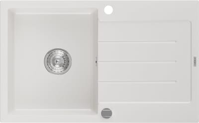 Mexen Bruno granieten gootsteen 1-kompartement met afdruiprek 795 x 495 , wit, sifon chroom - 6513791010-20