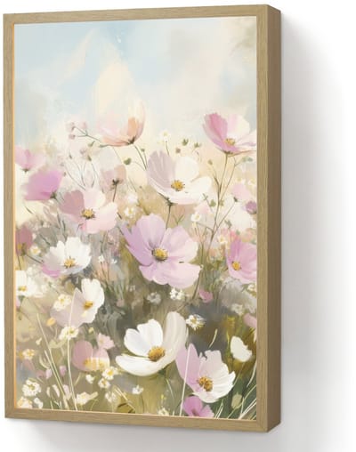 Wandlamp 40x60 cm - Oplaadbaar - Bloemenveld - Lichte tinten - Geschilderd - Wandlampen binnen woonkamer - Slaapkamer lamp - Decoratieve nachtlamp - Vloerlamp draadloos