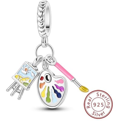 Charme Cuivre Véritable Palette Pinceaux Chevalet Pendentifs Perle S'adapte aux Bracelets Bijoux Femmes DoItYourself Beaux Cadeaux Accessoire white