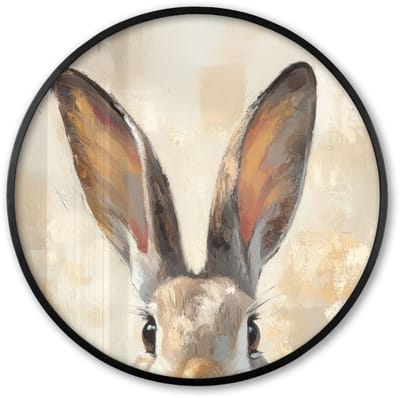 Poster in lijst Rond - Fotolijst 60x60 cm - Posters - Haas - Oren - Bruin - Ronde posterlijst zwart - Decoratie - Wanddecoratie woonkamer - Muurdecoratie slaapkamer
