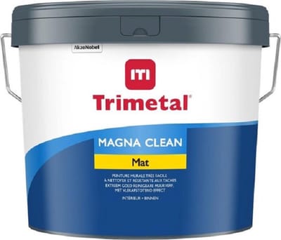 Trimetal Magna clean Mat - Matte binnenmuurverf water- en vetafstotend ( 2 in 1) - Kleur RAL 9010 Pure White ( gebrokenwit) - 10 L