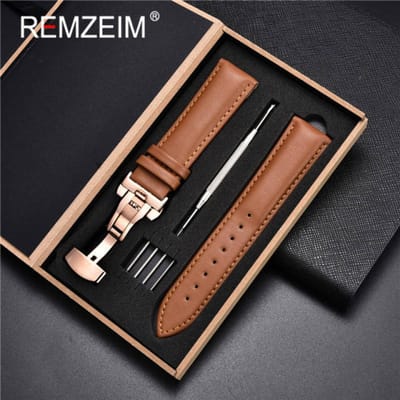 18mm 20mm 22mm 24mm Lederen Horlogeband Zwart Bruin Zachte Kalfsleer Horlogeband Automatische Vlinder sluiting met Doos 22mm